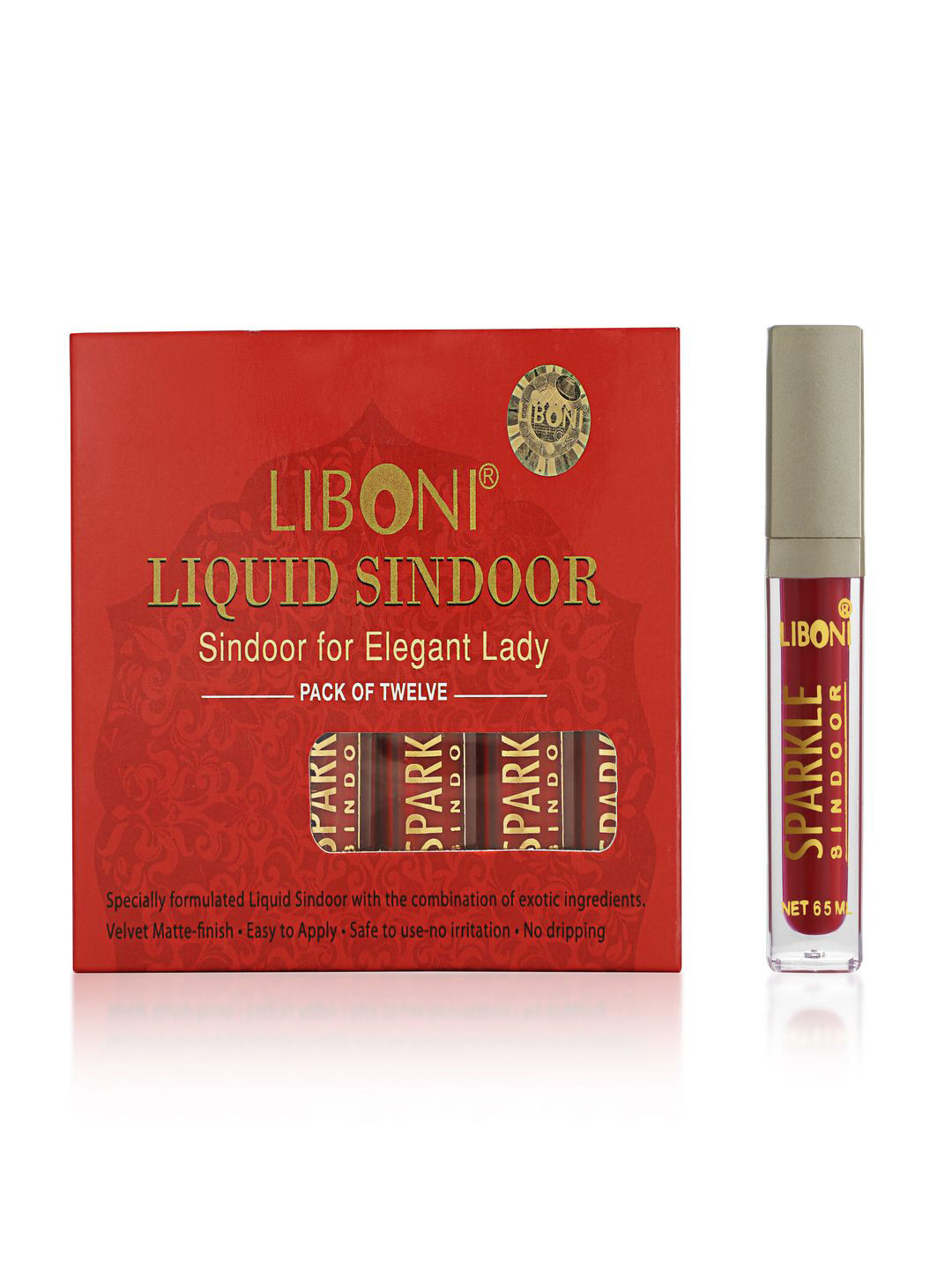 LIBONI Set Of 12 Smudgeproof Liquid Sindoor- 6.5 ml Each- Red