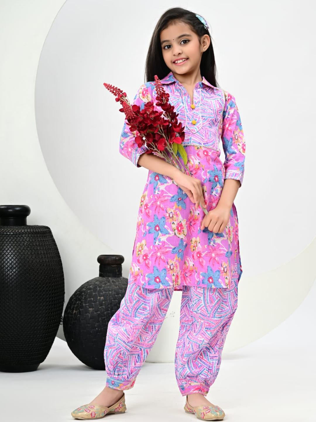 Flyfinns Girls Printed Afghani Clothing Set