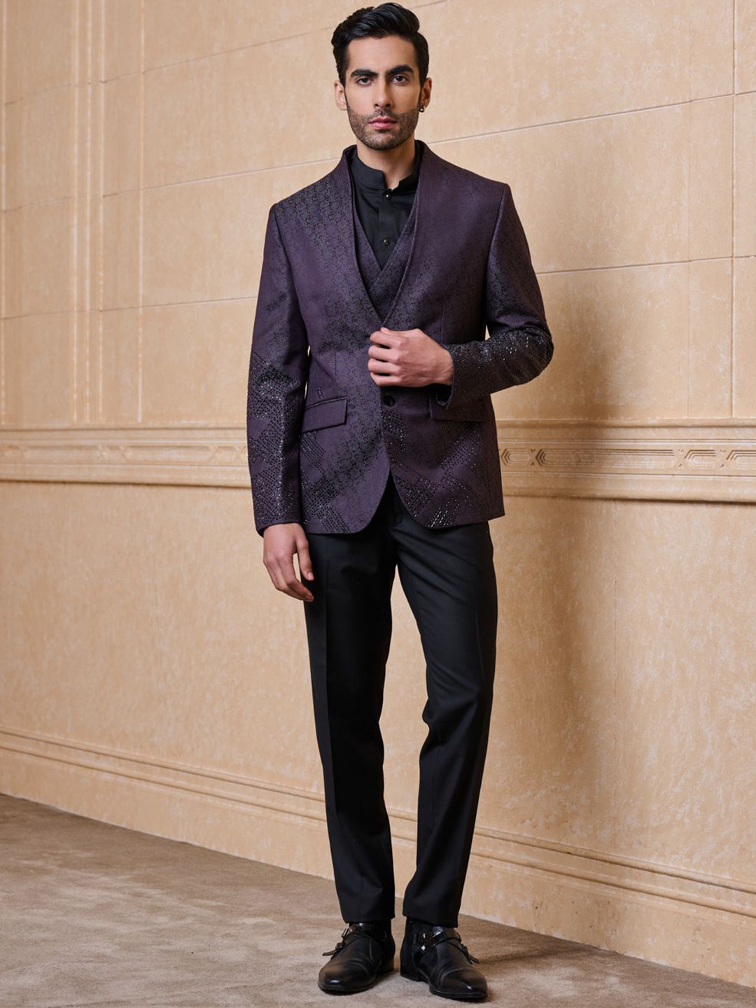 Tasva Embroidered 3-Pcs Single Breasted Suit With Shirt Blazer And Trousers