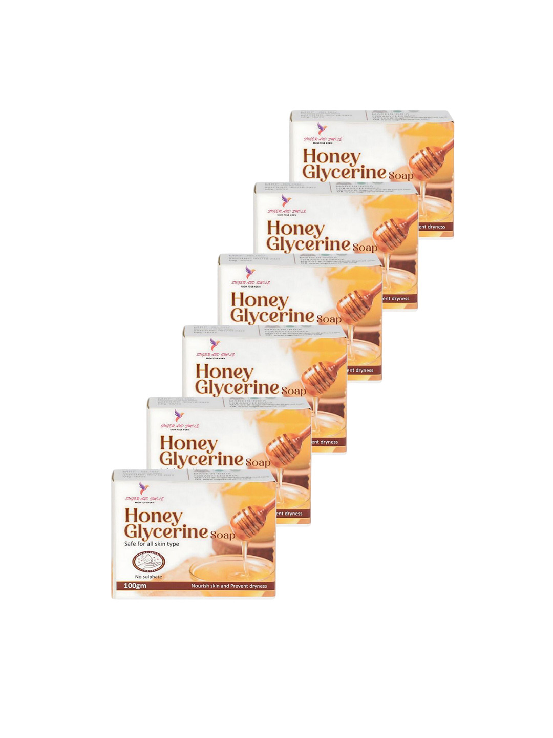 SUGER AND SMILE Set Of 6 Honey & Glycerin Soap - 100g Each