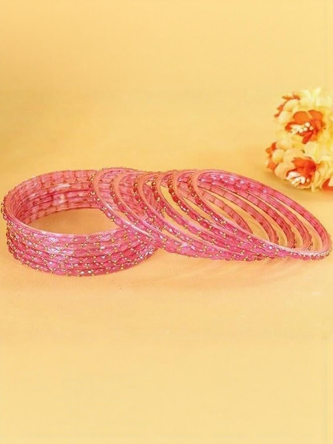 Guddan Set of 12 Gajri & Gold Toned Glass Bangles