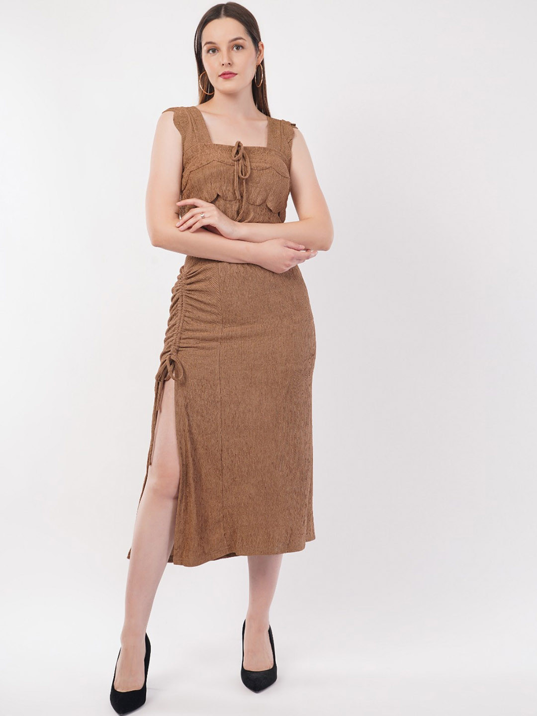 Deshi Girl Square Neck Crop Top With Front Slit Skirt Co-Ords Set