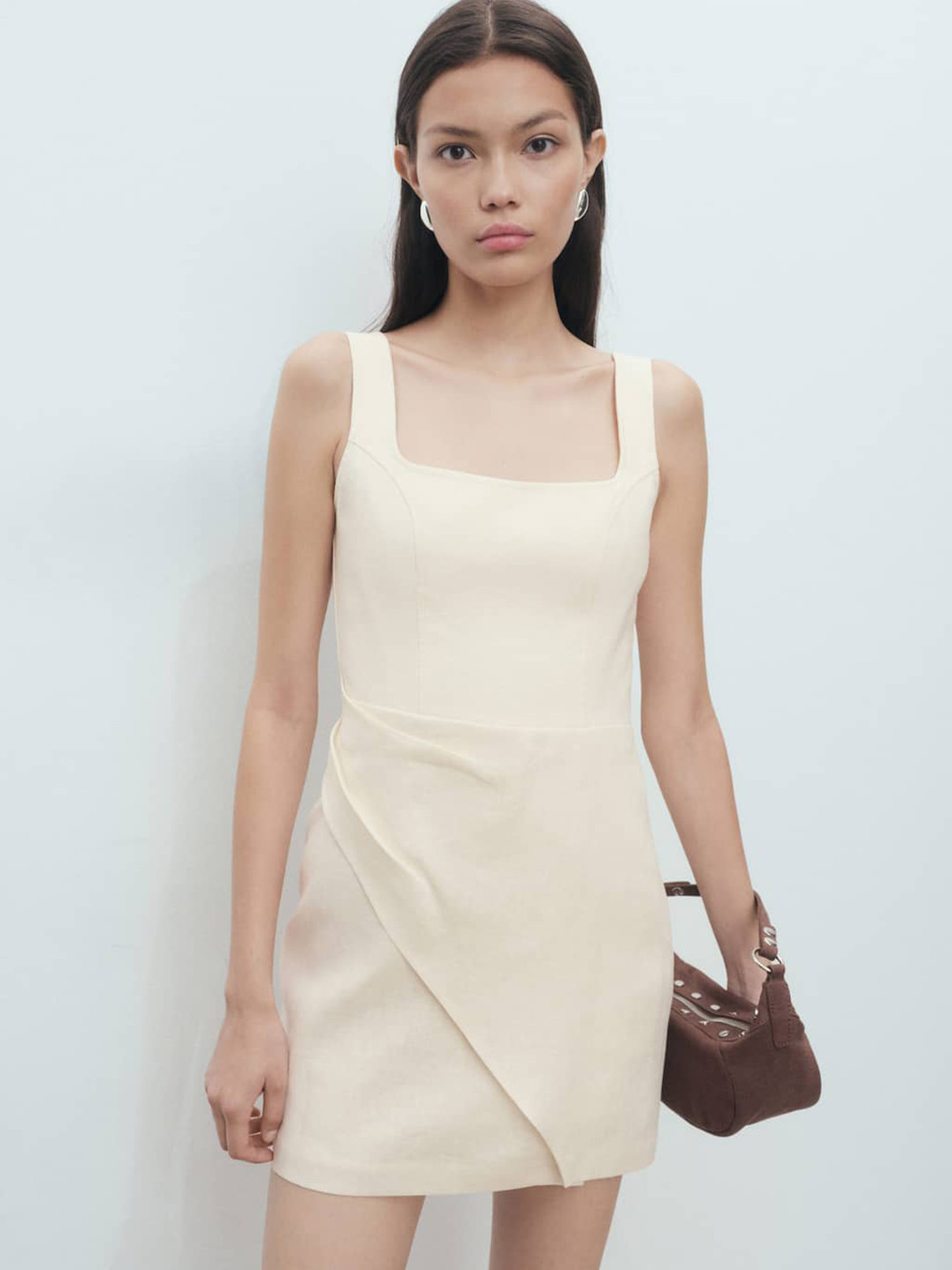 MANGO Pleated Pure Linen Mini Sheath Dress