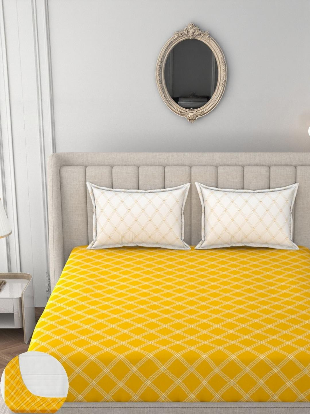 HIDECOR Yellow 210 TC King Bedsheet with 2 Pillow Covers