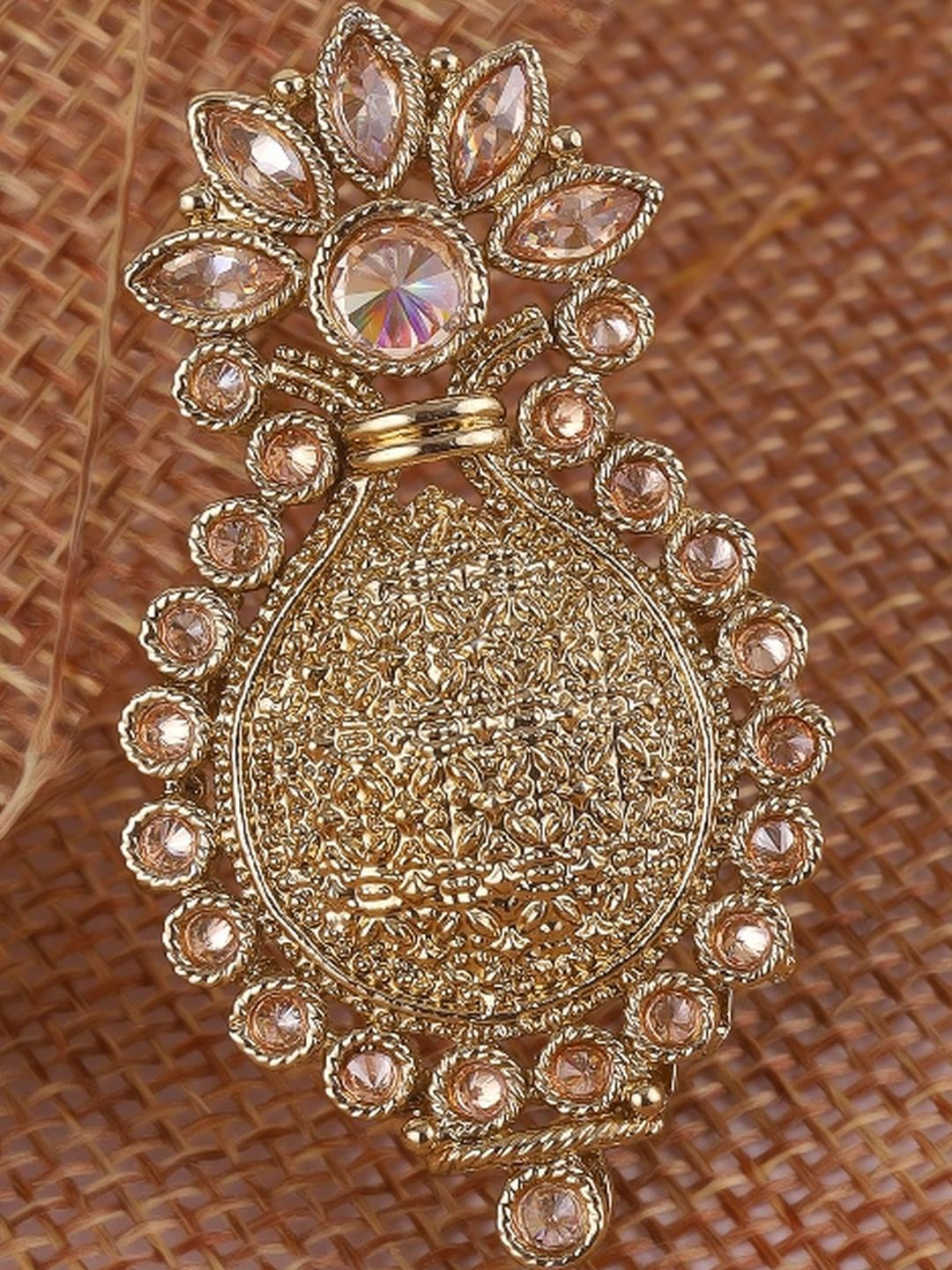 Saloni Fashion Jewellery Women Gold Plated Flower and Kalash Shape Adjustable Finger Ring