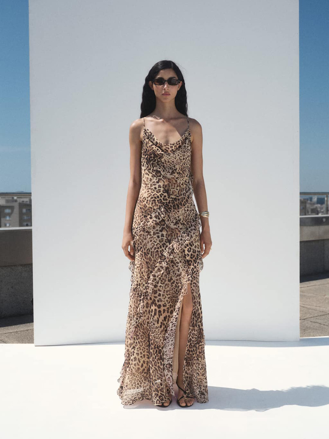 MANGO Animal Print Ruffled Maxi Dress