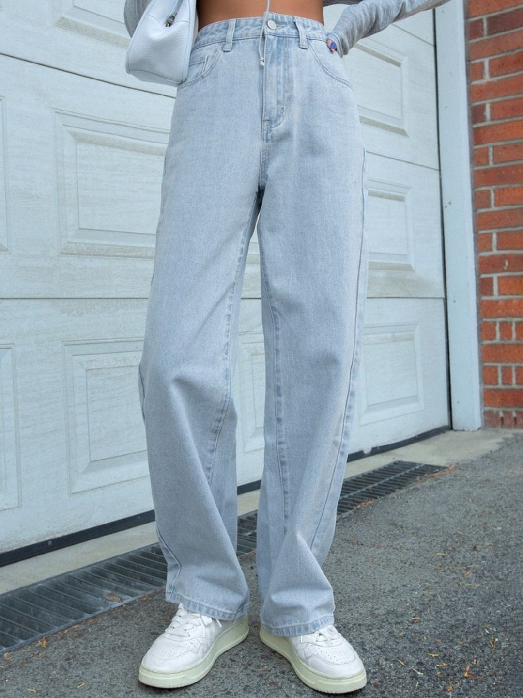 NU CLOTHS Women Comfort Wide Leg High-Rise Light Fade Stretchable Denim Ice Jeans