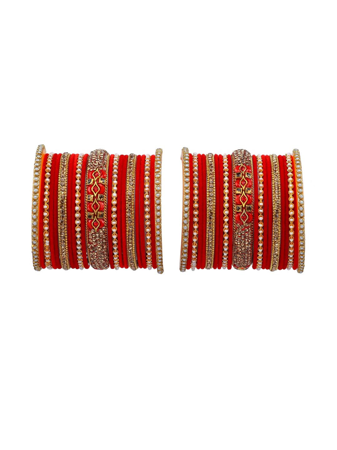 Amika   Red Alloy Artificial Stones & Beads Bangles