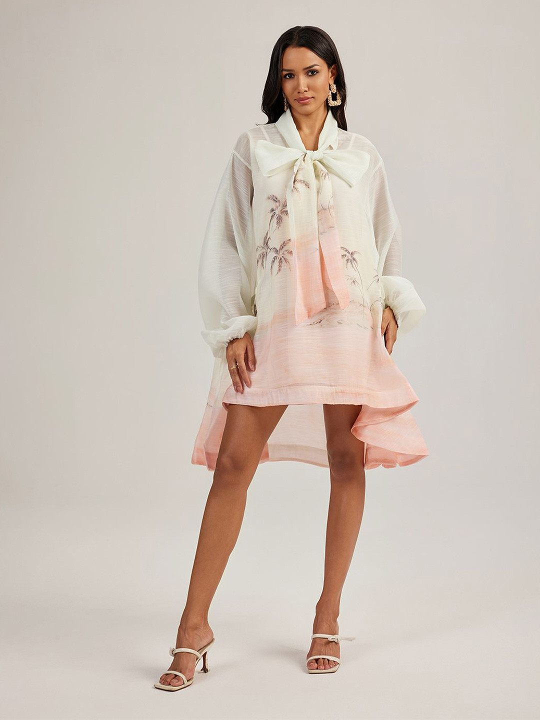 JC Collection Women Tie-Up Neck A-Line High-Low Dress