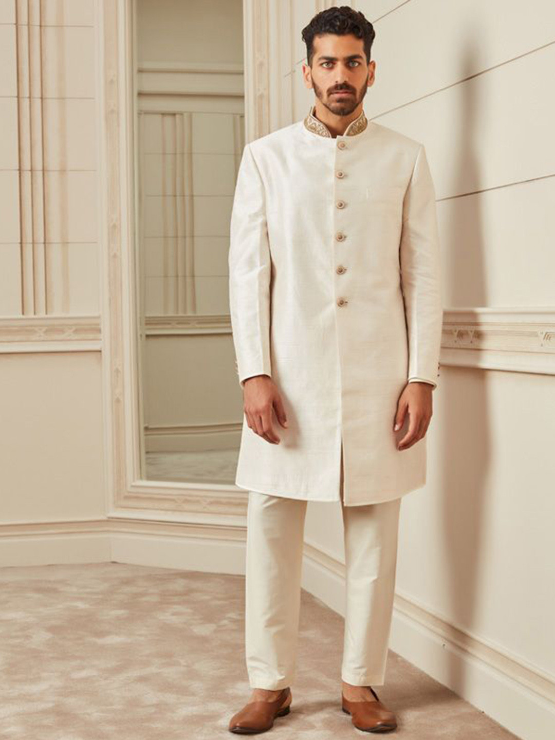 Tasva Men Silk Brocade Embroidered Sherwani Set