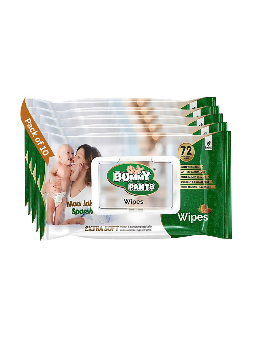 Bummy Pants Kids Set of 10 Moisturizing Baby Wipes - 72 Wipes Per Pack