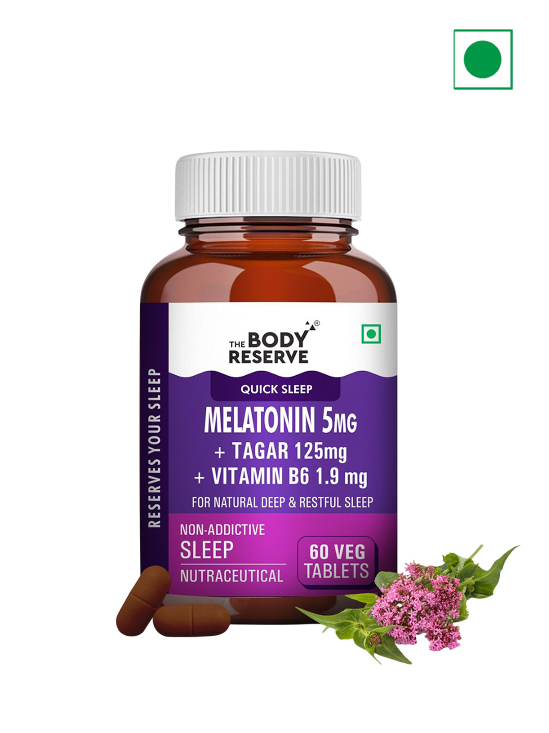 The Body Reserve Melatonin 5 mg With Tagar 125 mg - 60 Veg Tablets