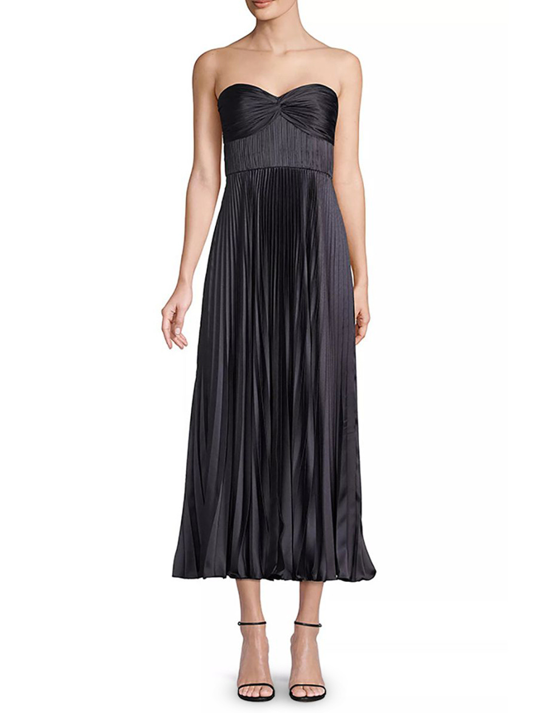 StyleCast x Revolte Women Strapless Bandeau Midi Dress With Accordion Pleats Details