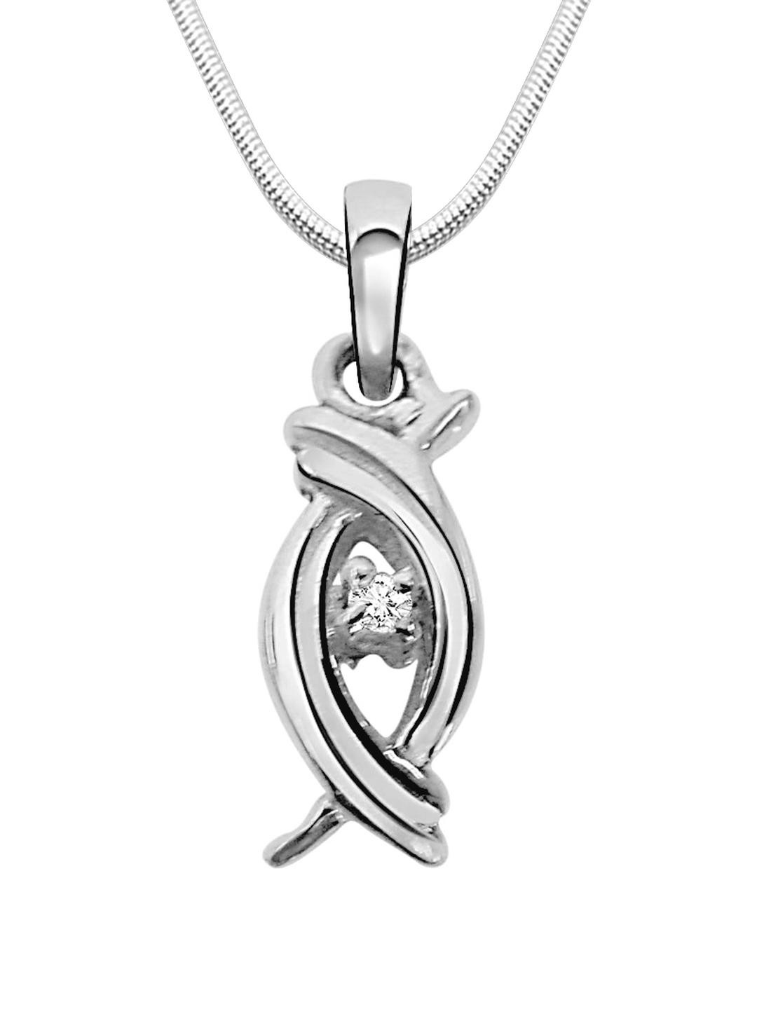Surat Diamond Jewellery Sterling Silver Infinity Pendant With Real Diamond