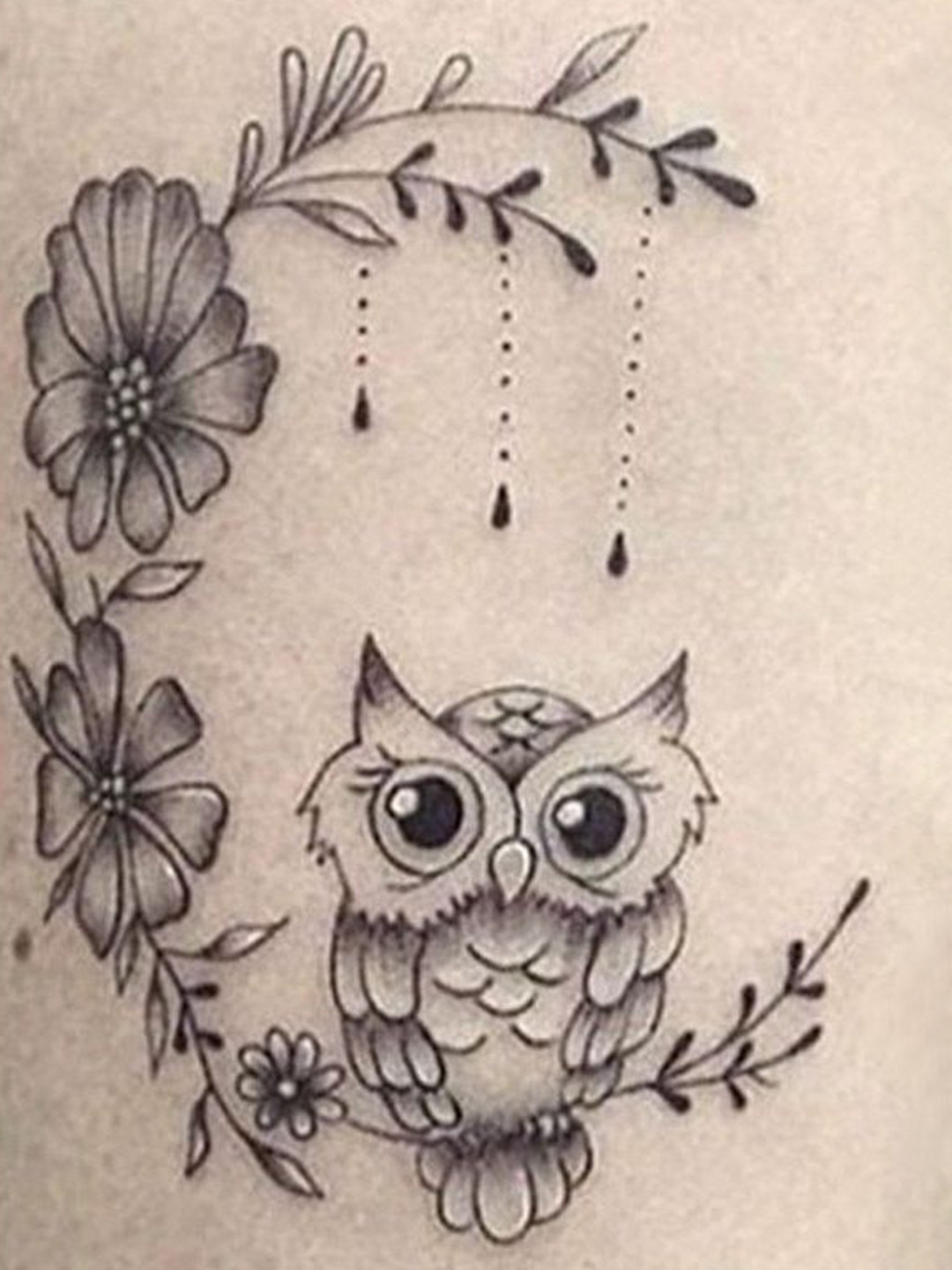 VOORKOMS Flower With Owl Waterproof Temporary Body Tattoos