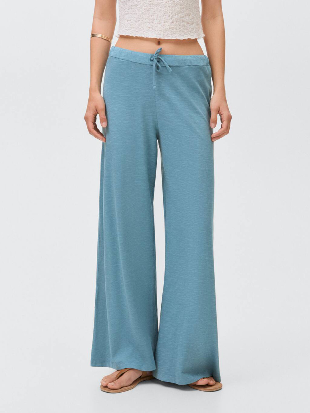MANGO Women Parallel Wide Leg Pure Cotton Trousers