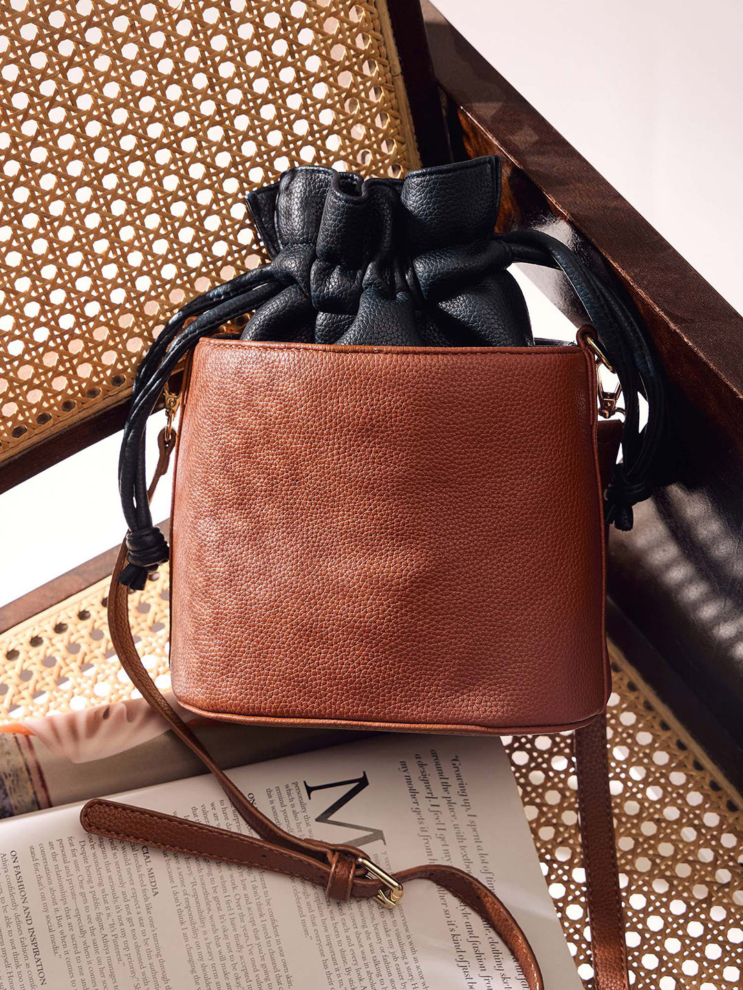 DressBerry Tan Structured Shoulder Bag with Fringed