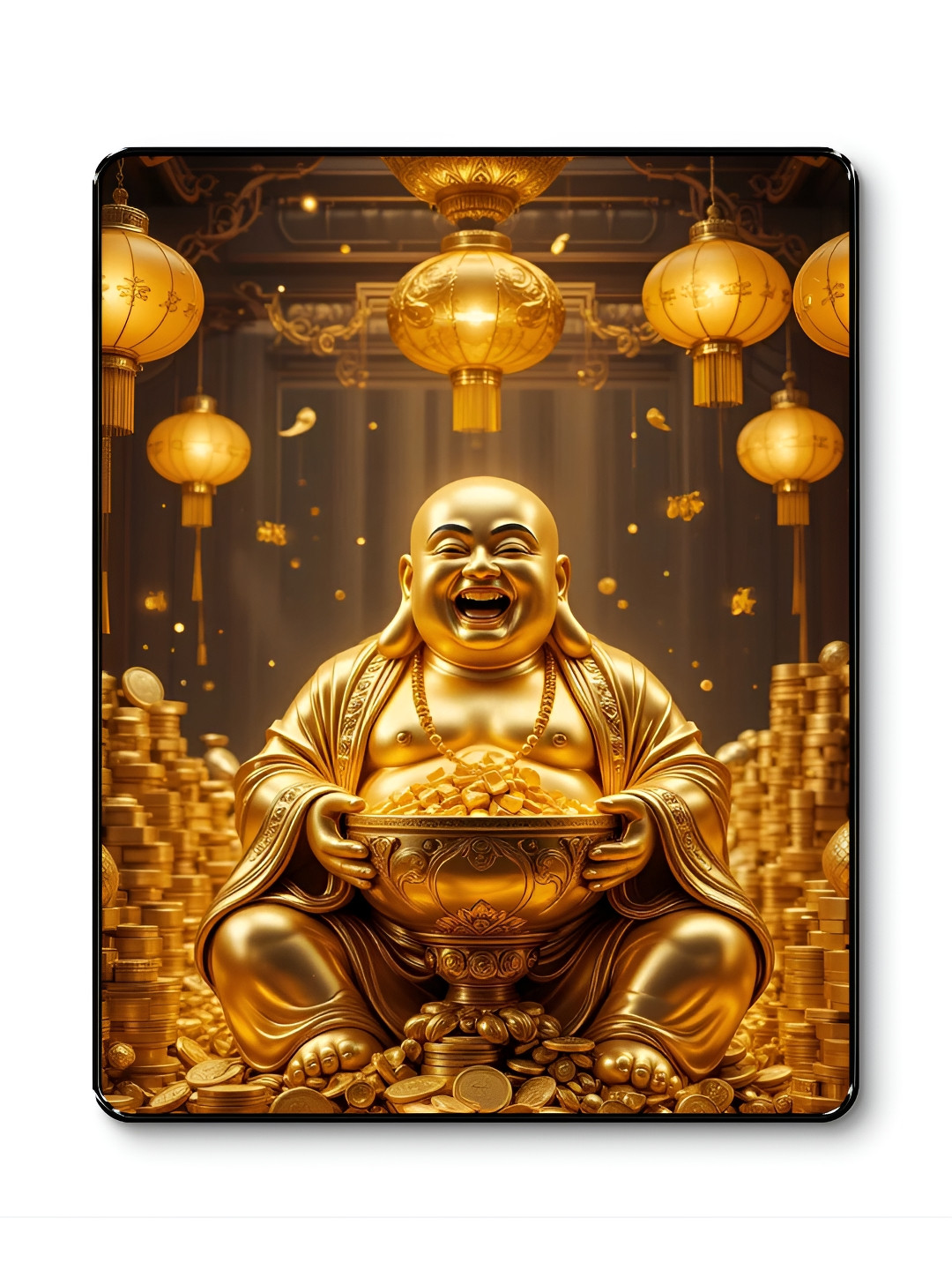 Myntra Elegant Homes Gold-Toned Laughing Buddha Wealth Coin Wall Art