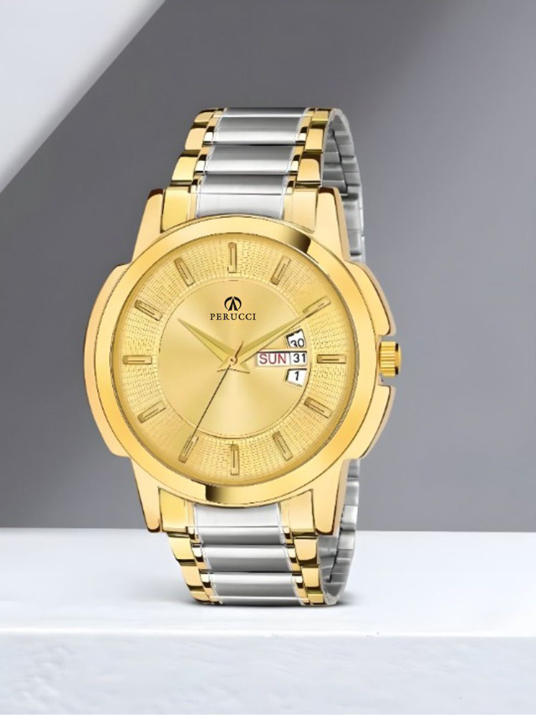 PERUCCI Men Stainless Steel Bracelet Style Straps Analogue Watch P-440 Daul Tone 1627 Gold