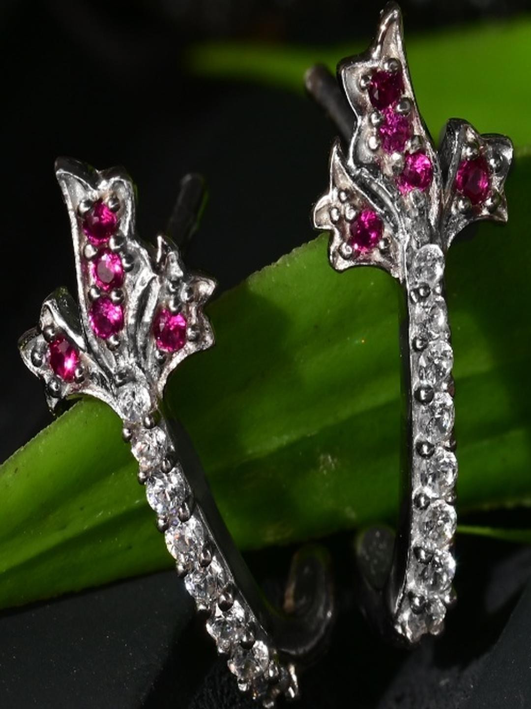 Vinayak Jewellers 925 Sterling Silver The Pink Bloom Sparkle Silver Earrings