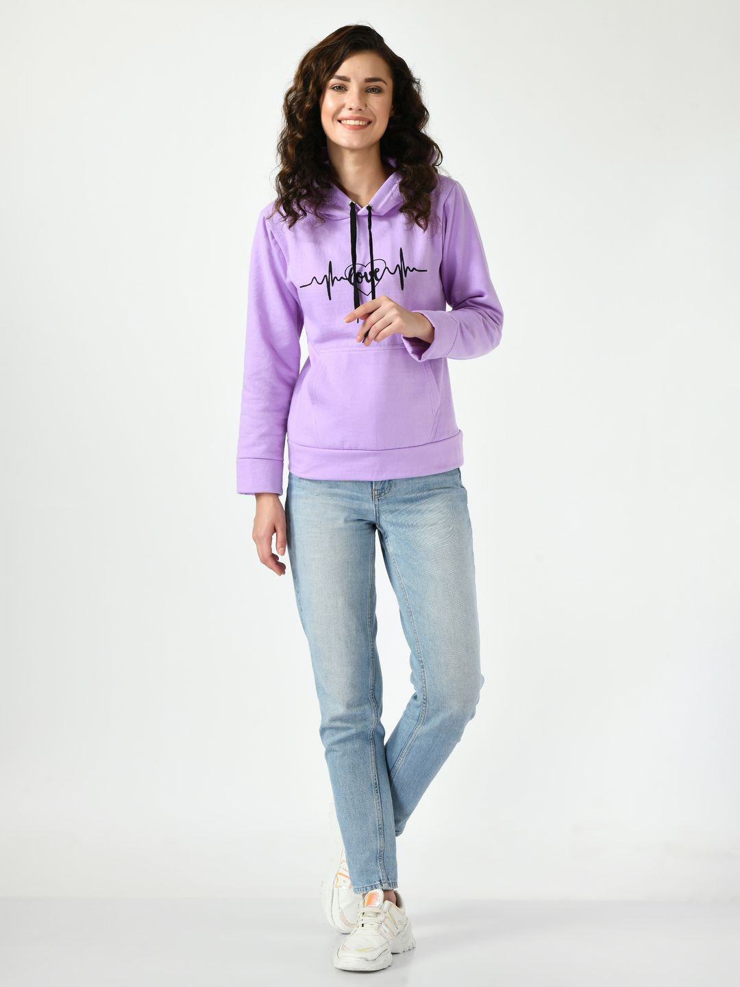 Lavender Graphic Hooded Sweatshirt with Long Sleeves