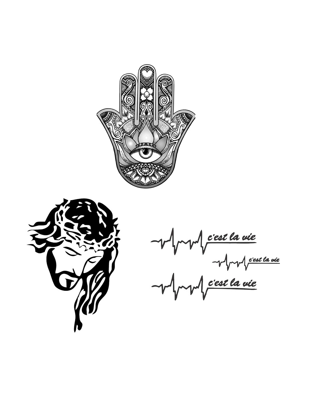 VOORKOMS Set Of 3 Matte Finish Realistic Semi Temporary Waterproof Body Tattoo