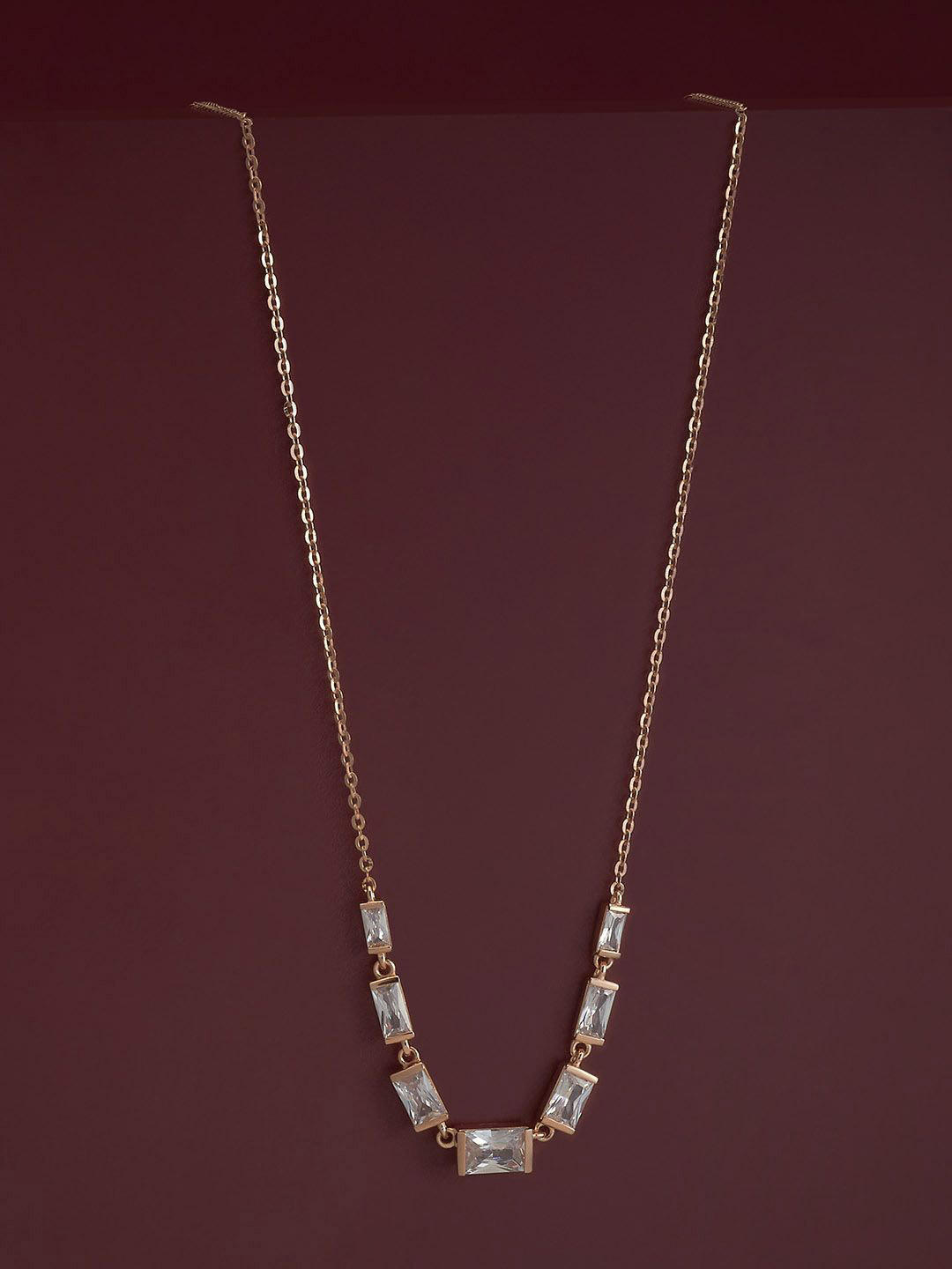 Kushal's Fashion Jewellery 92.5 Silver Rose Gold Plated Zircon Studded Necklace & Chain