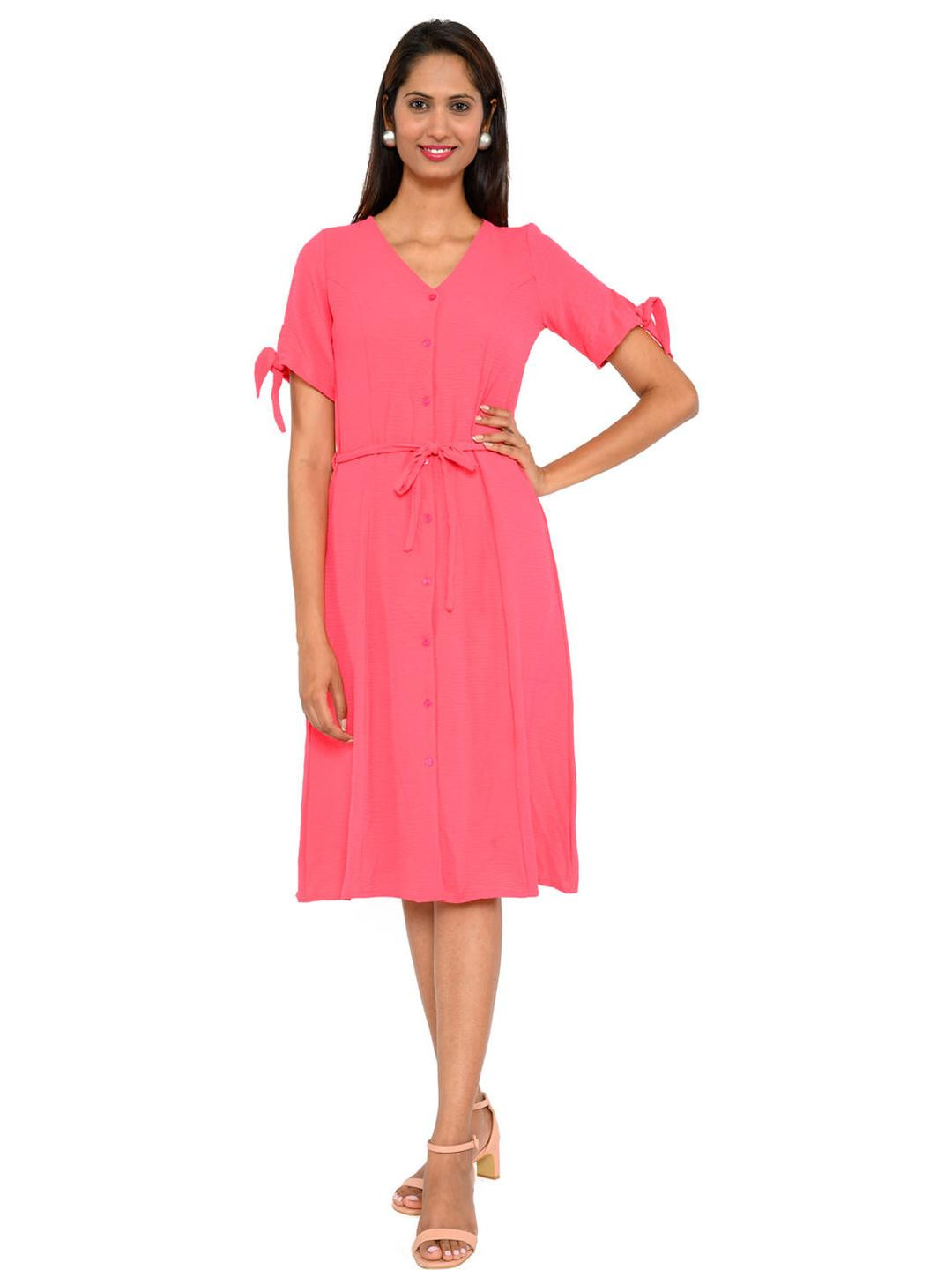 AMADORE women A-line Pink Knee Length Dress