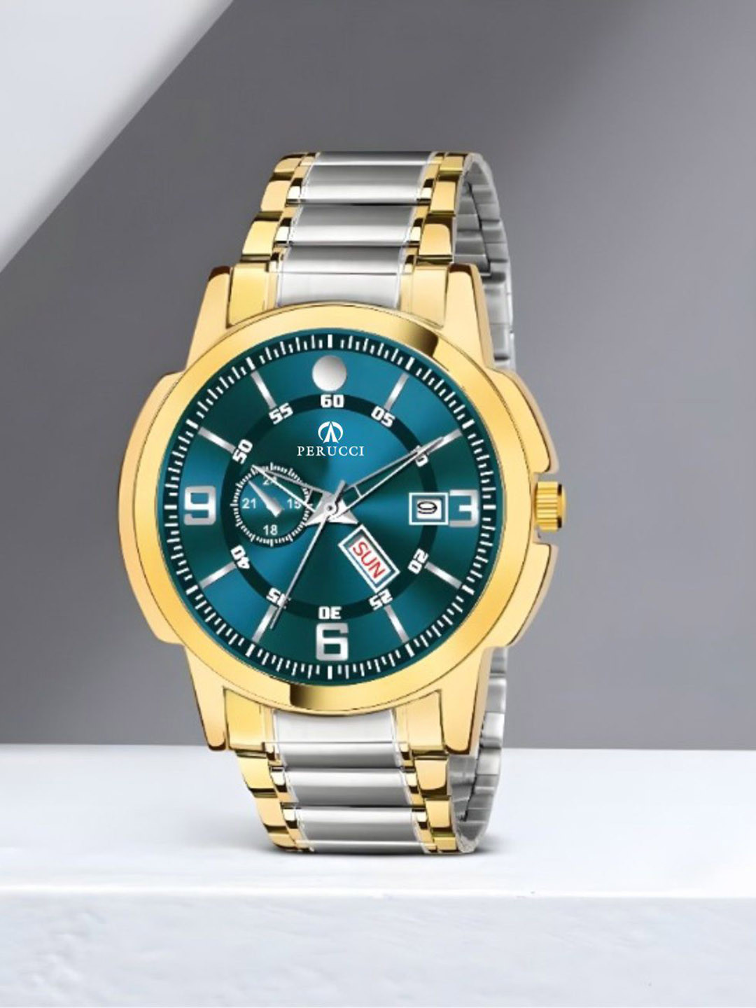 PERUCCI Men Round Dial & Bracelet Style Straps Analogue Watch P-440 Daul Tone Movado