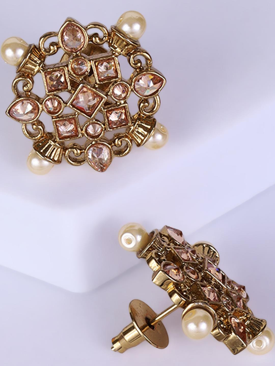 SALONI FASHION JEWELLERY Silver-Plated Brass American Diamond Studs
