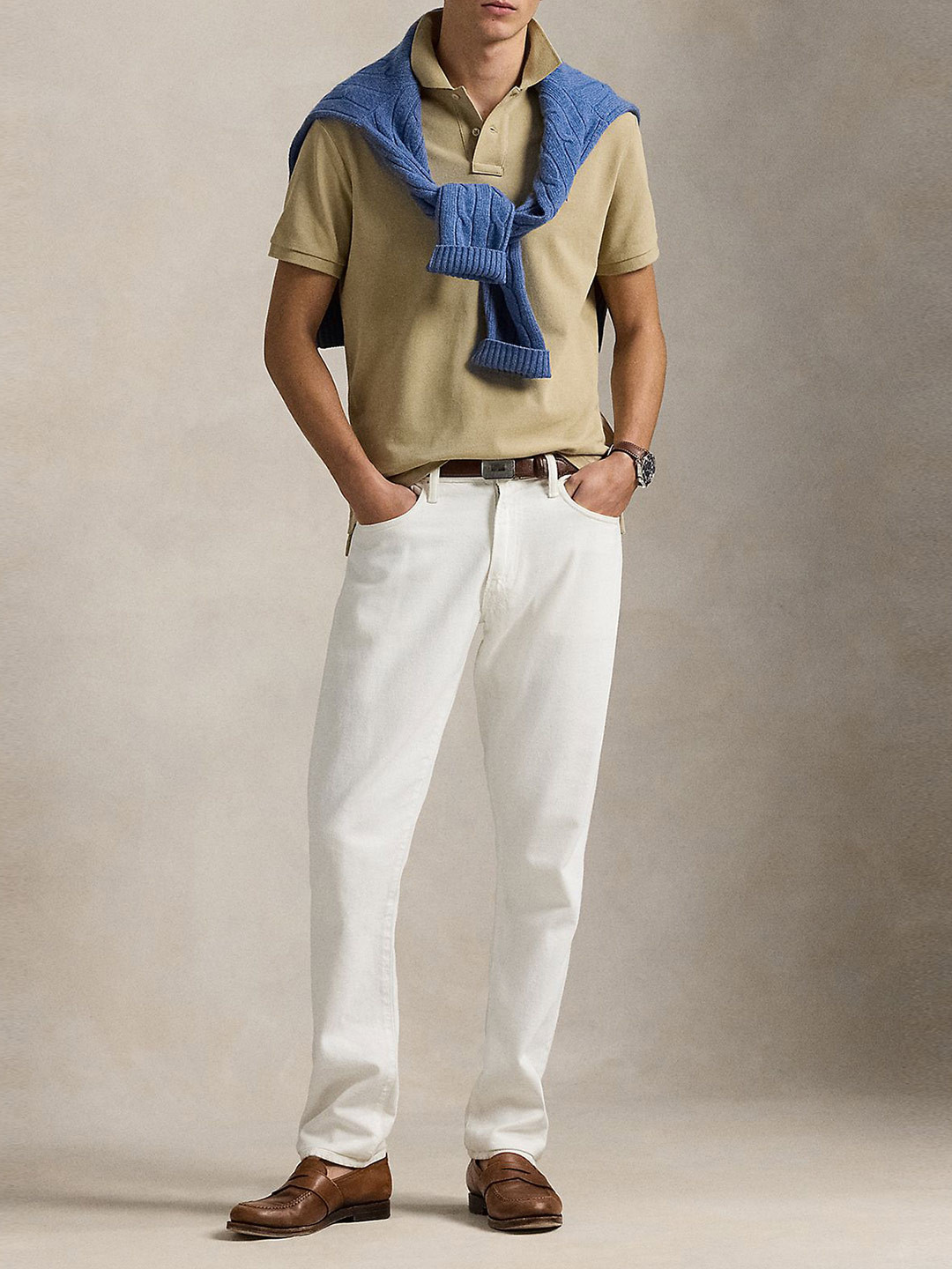 Polo Ralph Lauren Men Self Design Polo Collar Pure Cotton T-shirt