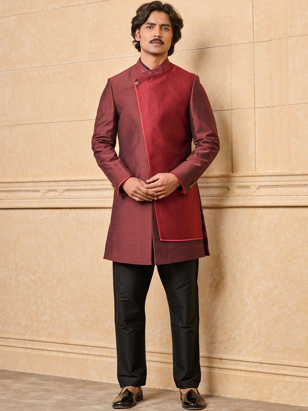 Tasva Jacquard Sherwani Sherwani With Trousers