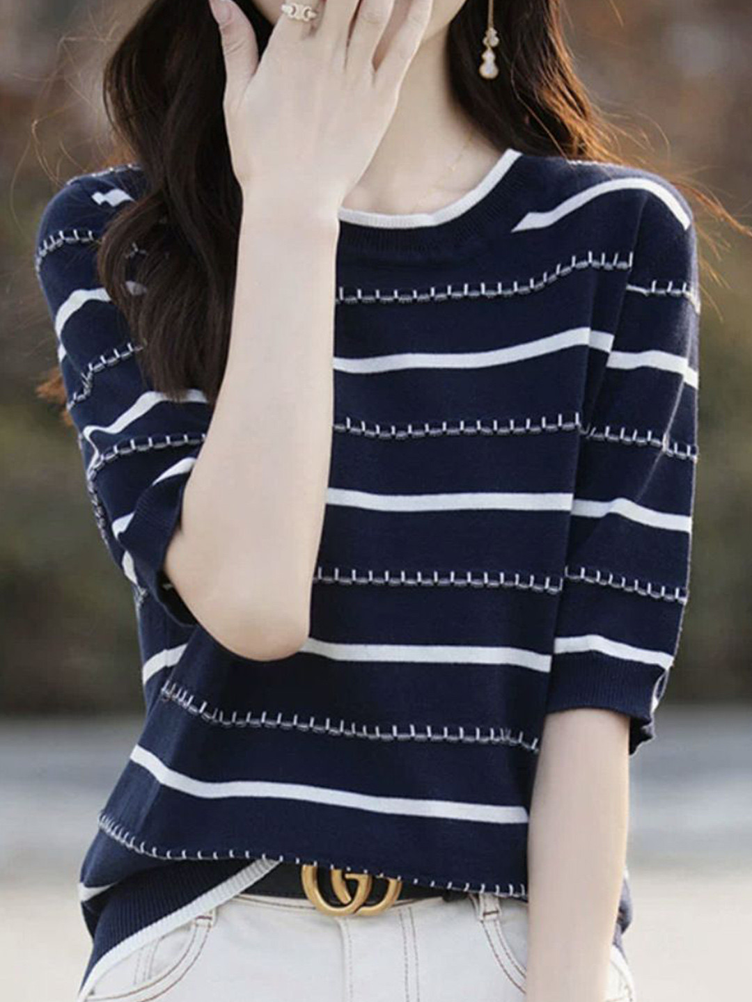StyleCast Women Striped Cashmere Sweater Vest