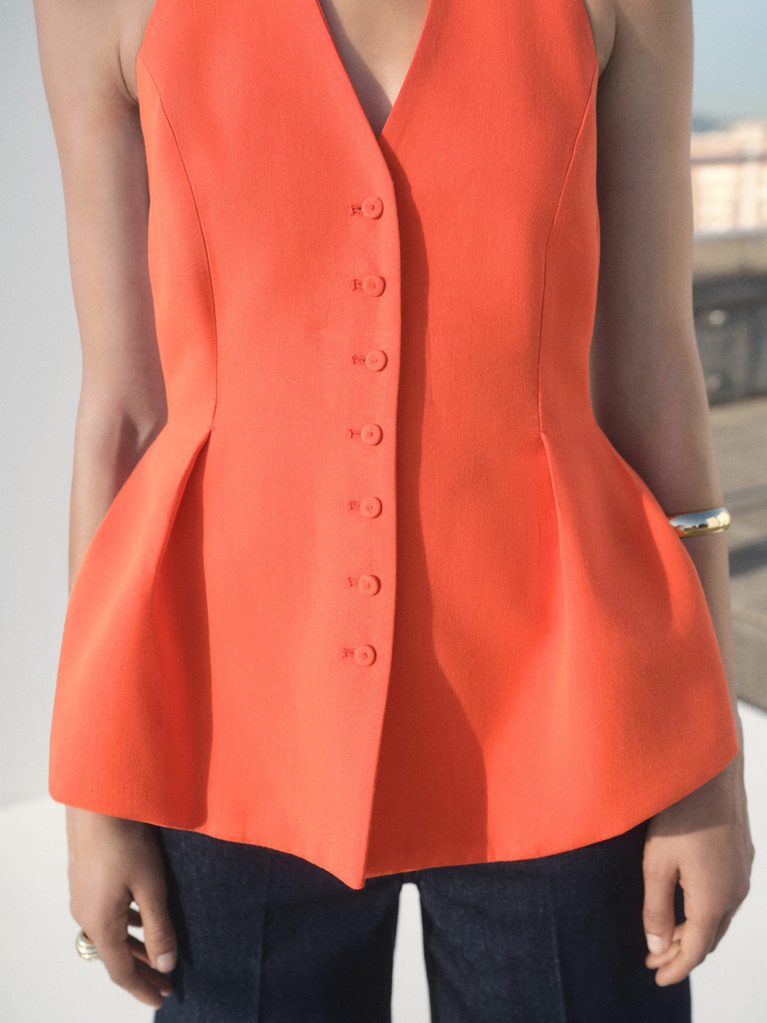 MANGO Halter Neck Single-Breasted Backless Peplum-Style Waistcoat