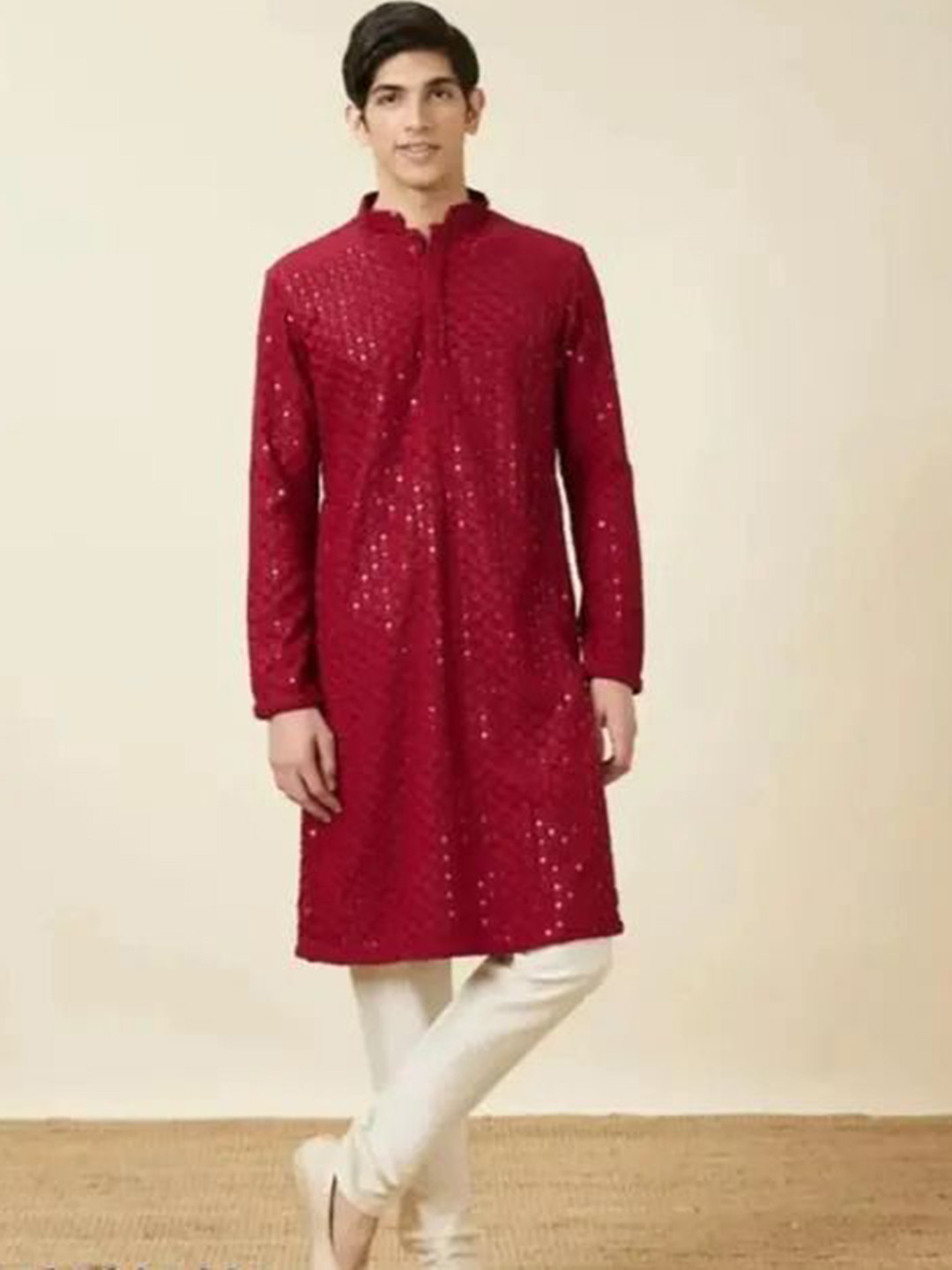 ONE FORT Men Ethnic Motifs Embroidered Mirror Work Kurta with Trousers