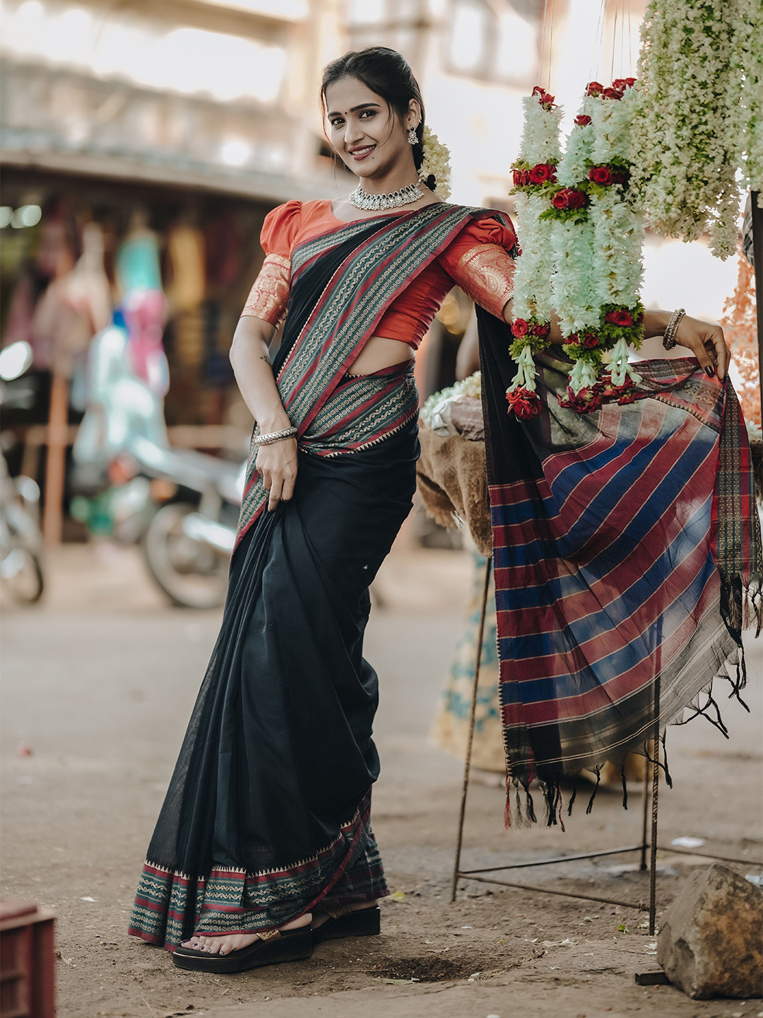 DEVIKA TEXTILES Zari Woven Design Border Pure Cotton Narayan Peth Saree with Blouse Piece
