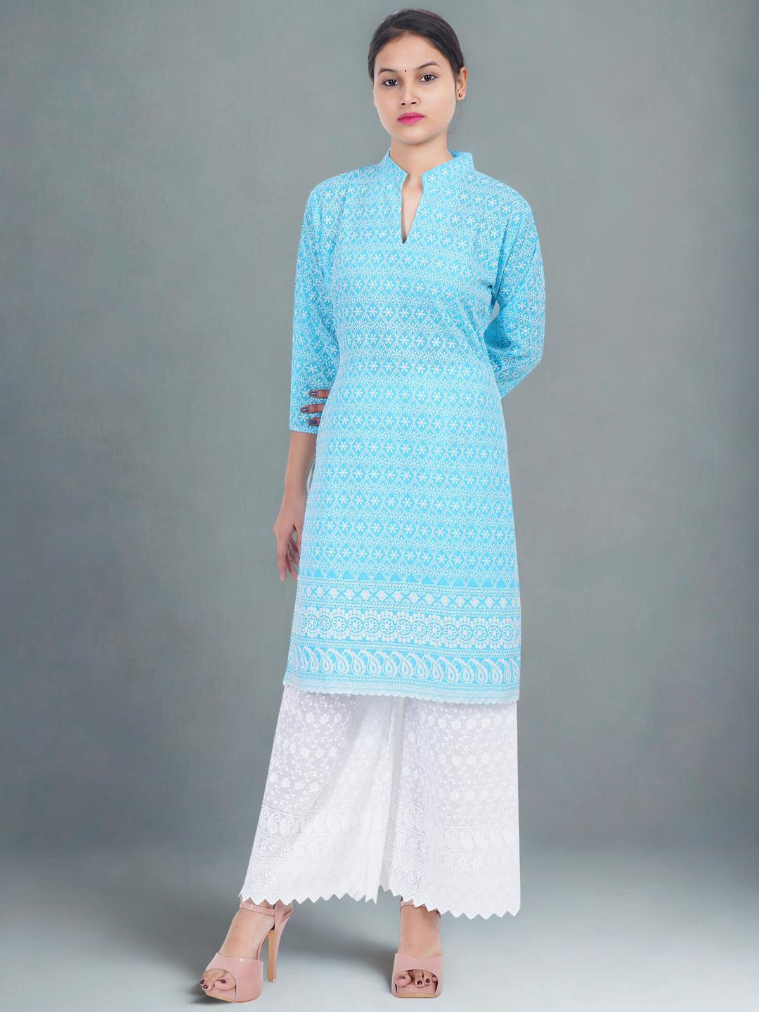 Mytrendzs Women Embroidered Pure Cotton Kurti & Palazzos