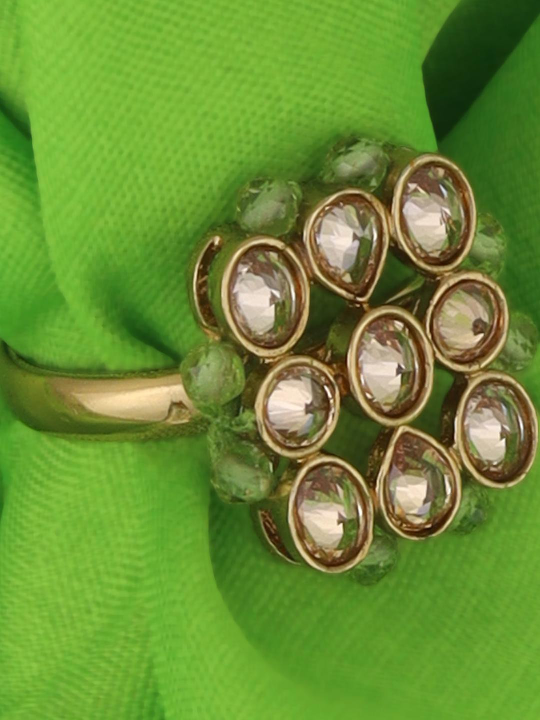 SALONI FASHION JEWELLERY Women Square Gold Plated Kundan Studded Adjustable Finger Ring