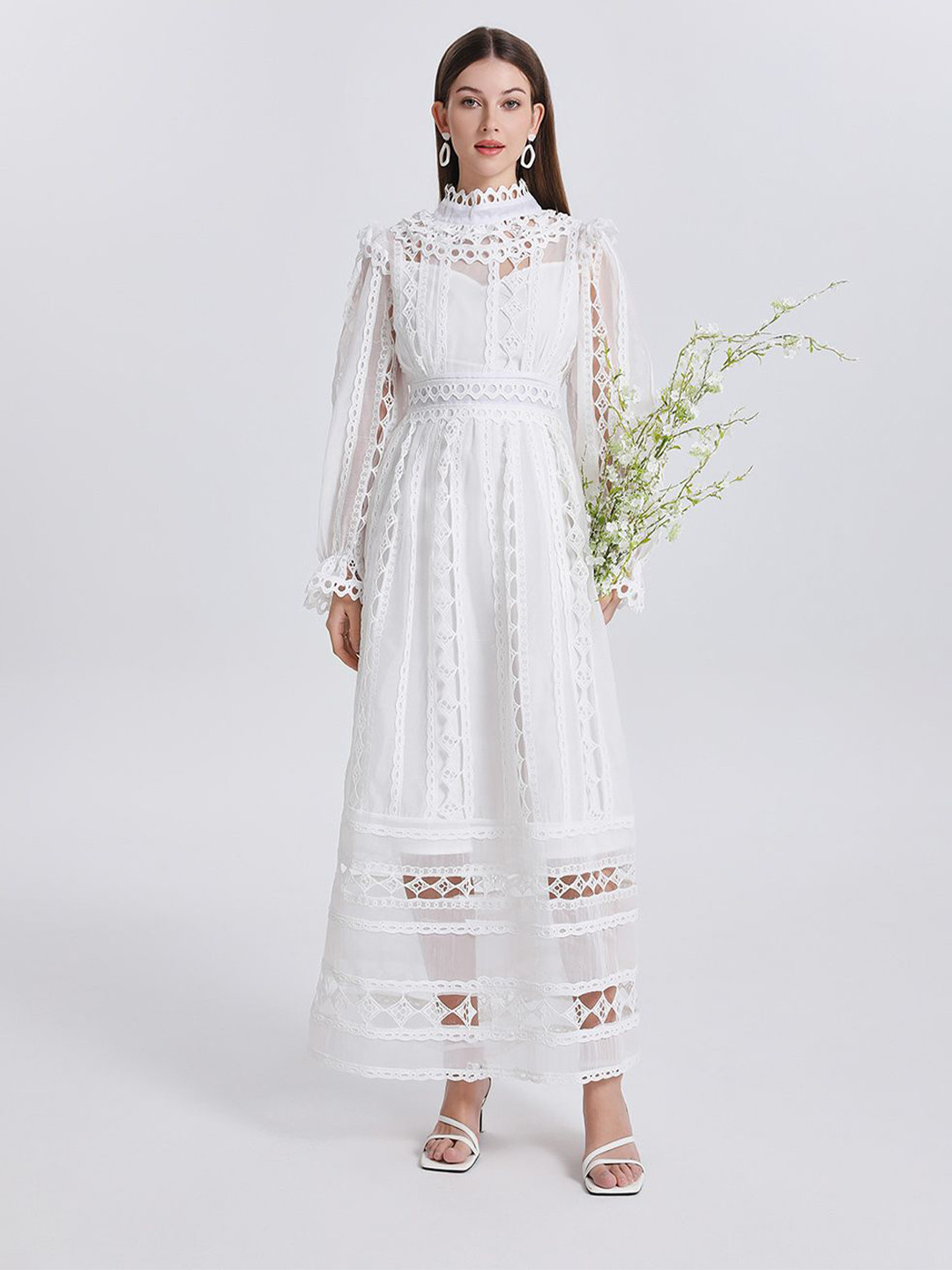 JC Collection Women Ethnic Motifs Self Design High Neck Fit & Flare Maxi Dress