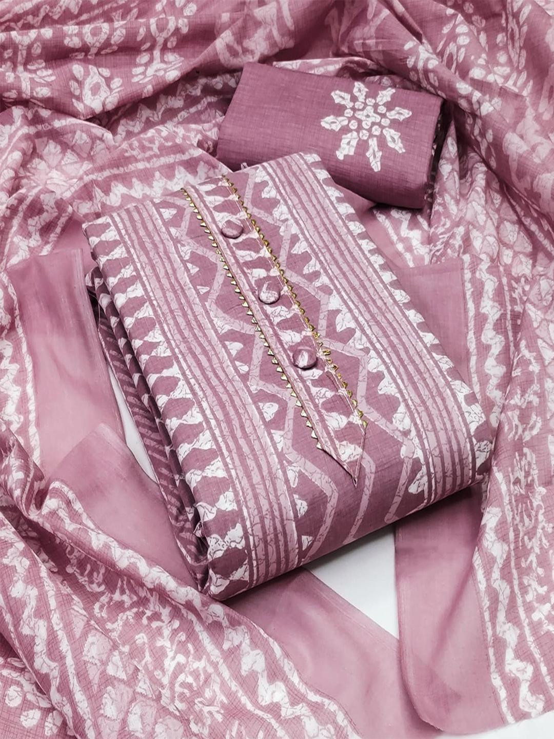 Peachmode Purple Printed Gota Work Pure Cotton Unstitched Dress Material