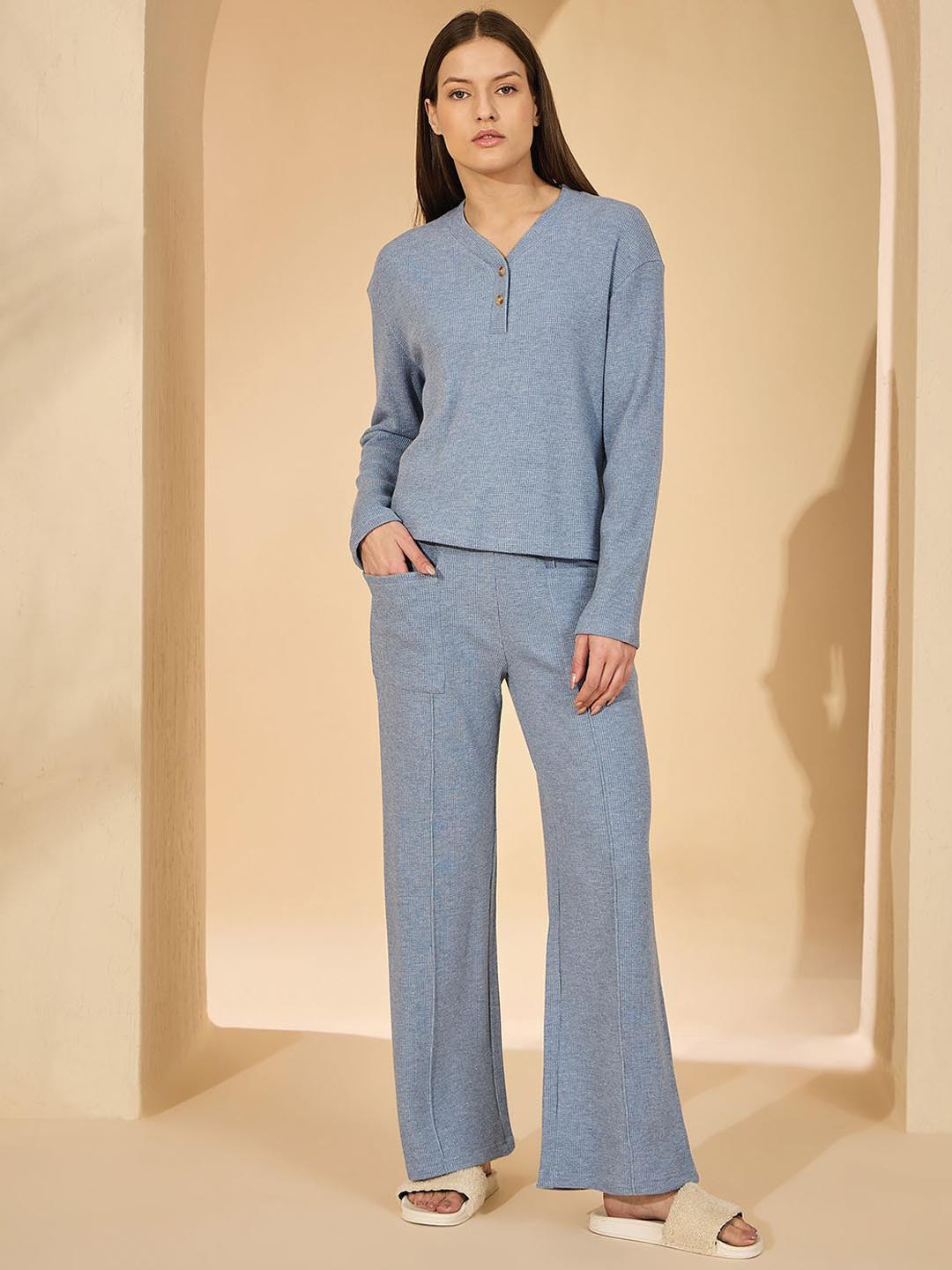 Sweet Dreams Women Self Design V Neck Top Pyjamas Night suit