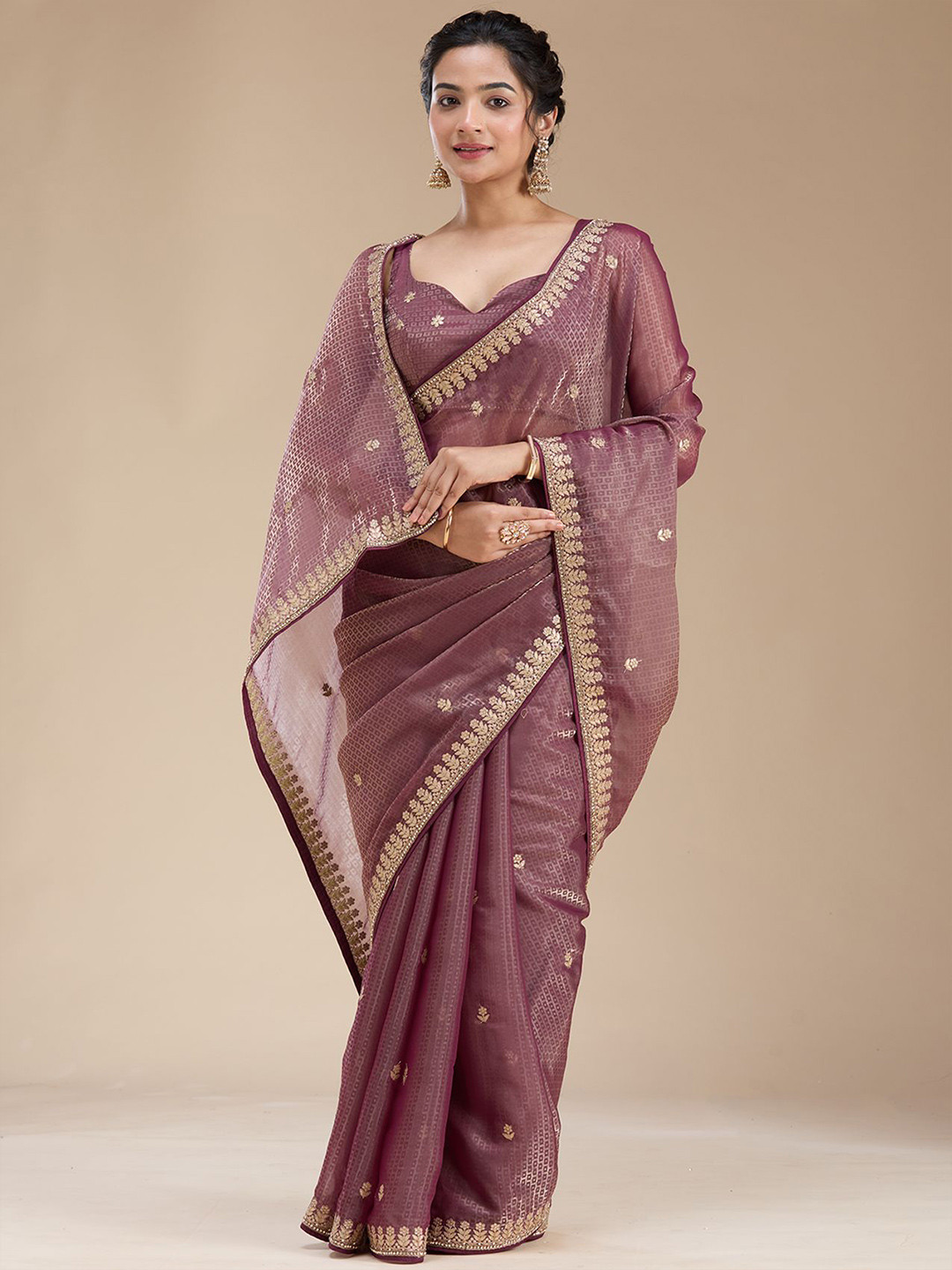 Koskii Wine Gotapatti Organza Saree