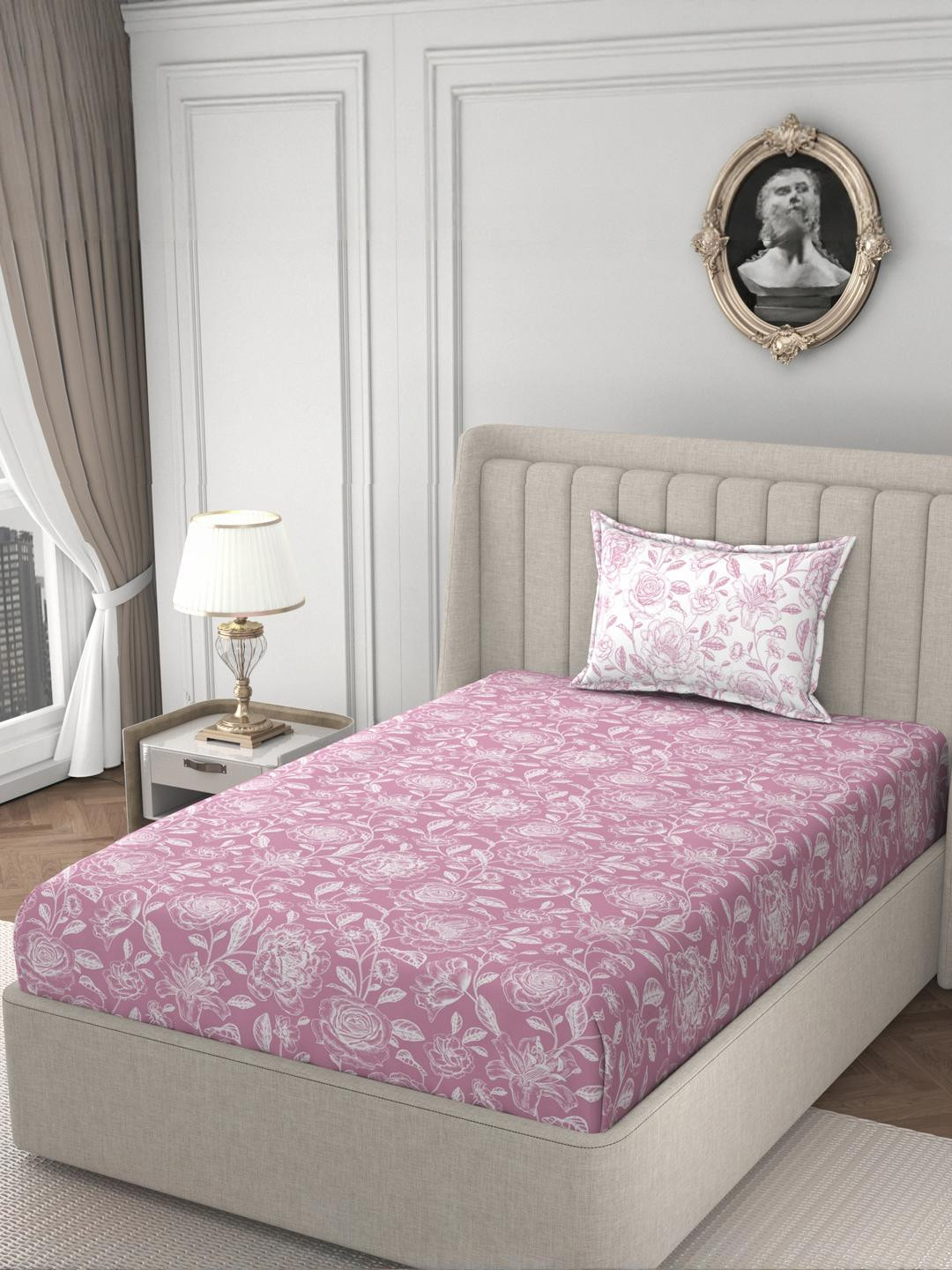 HIDECOR Super soft glace cotton printed Single Bed bedsheet with 1 pillow cover