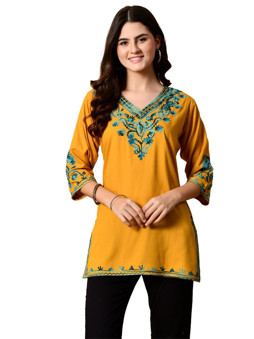 LIBOZA Women Mustard Cotton Kurtas