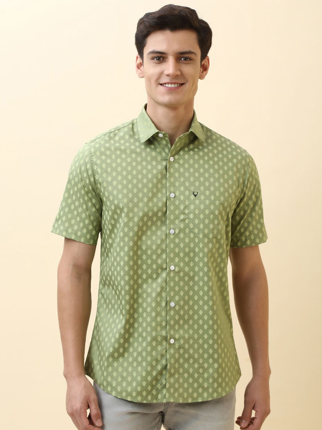 Allen Solly Men Slim Fit Ethnic Motifs Printed Spread Collar Cotton Casual Shirt