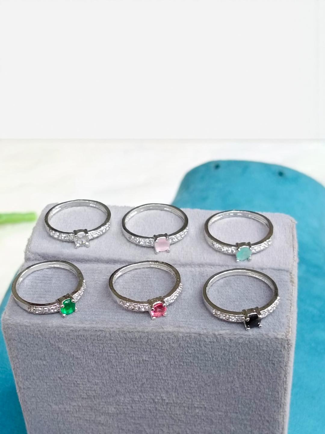 6-Piece Silver-Plated Multicolor Gemstone Ring Set