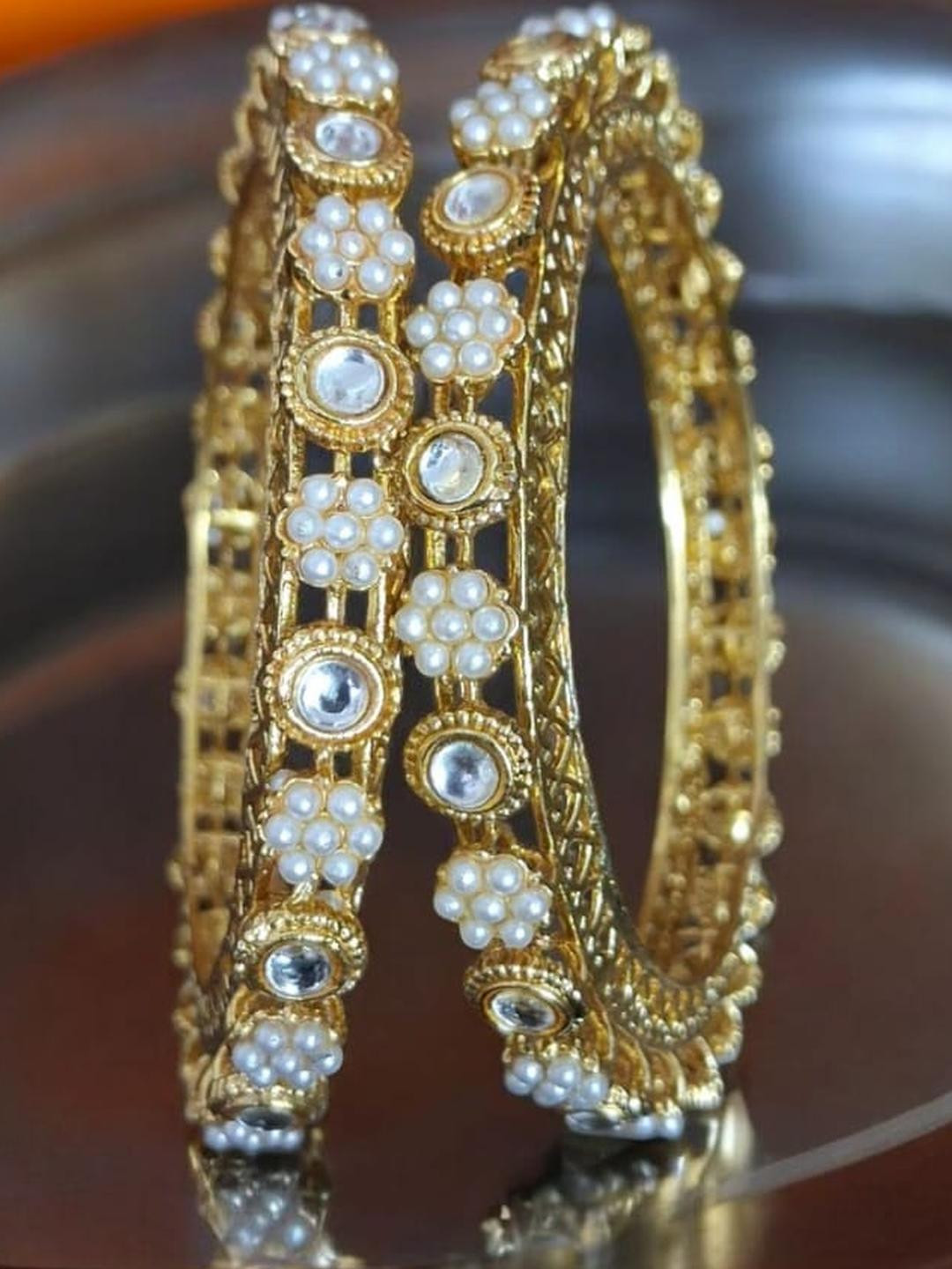 VKAT Gold-Plated & Multi Alloy Pearls Bangles