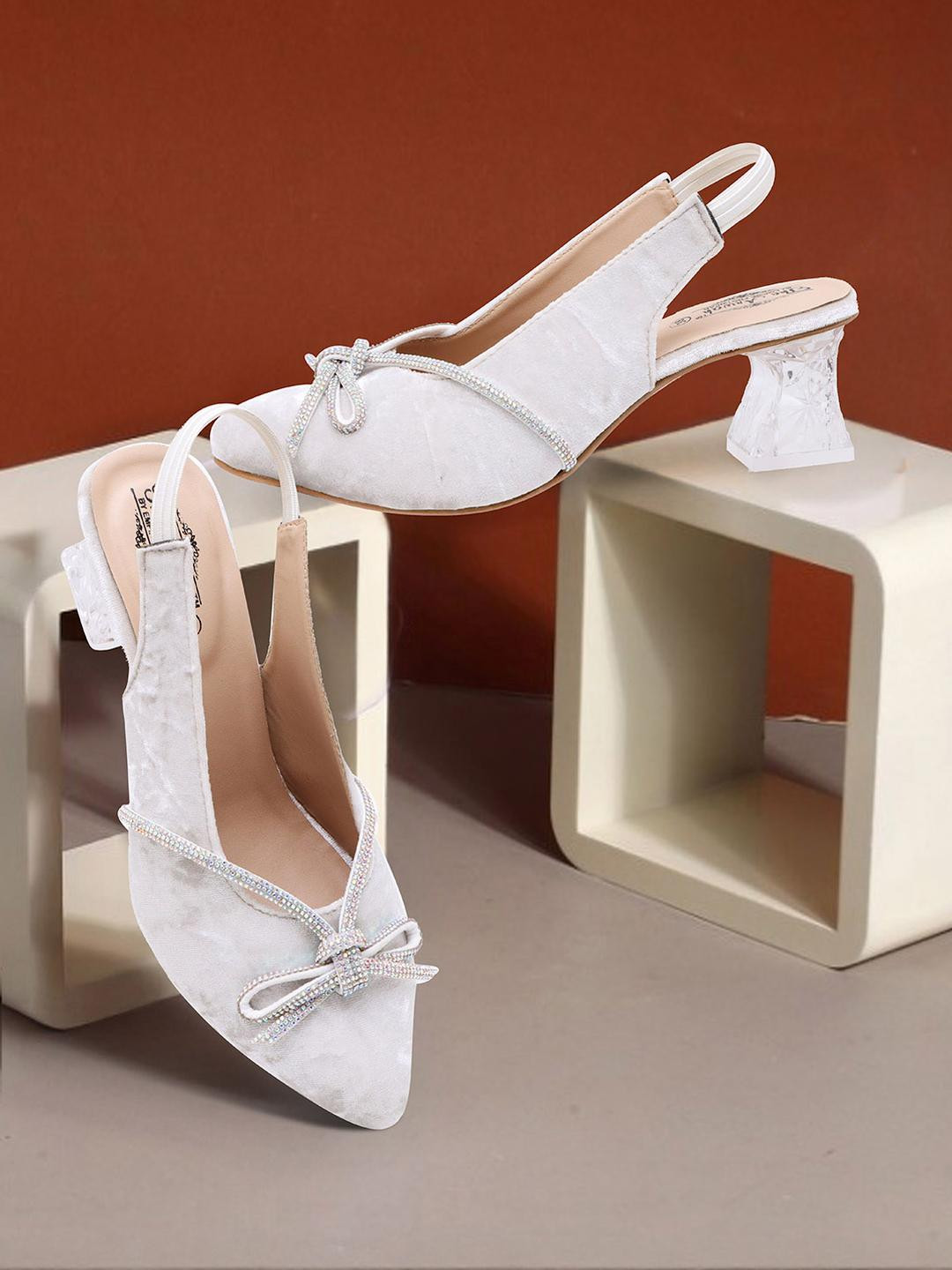 The arwah Women White Pointed Toe Slingback Kitten Heels