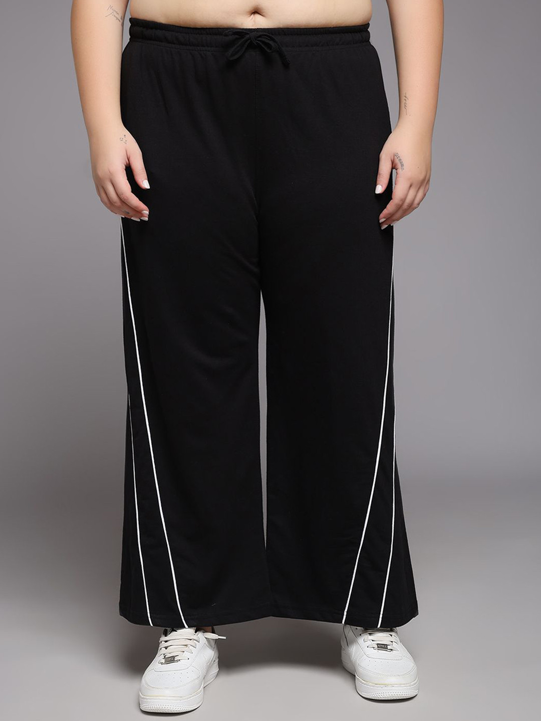 MKH Women Plus Size Side Stripes Mid Rise Track Pants