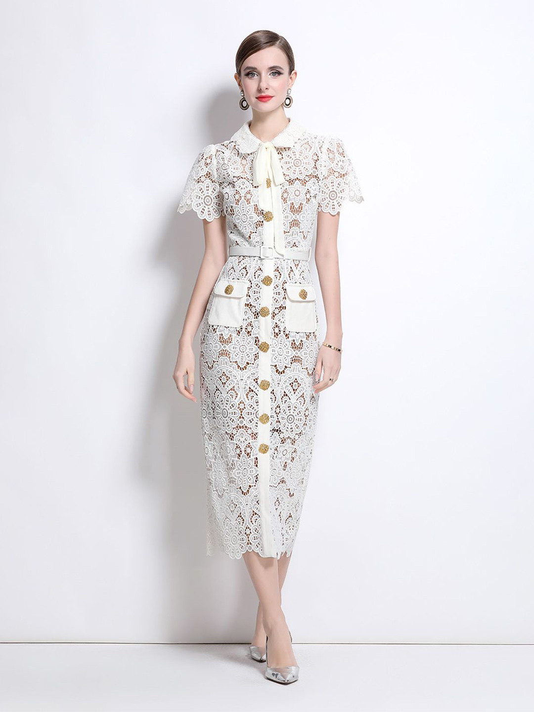 JC Collection Women Floral Self Design Utility Pockets Shirt Midi Dress